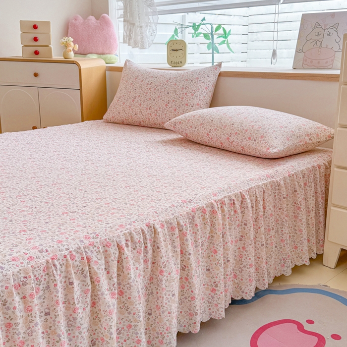 91家纺网 家纺一手货源 找家纺 莎臣豹 2025新款A类云感木棉皱皱纱双层纱床裙可配二三件套 玫瑰絮语