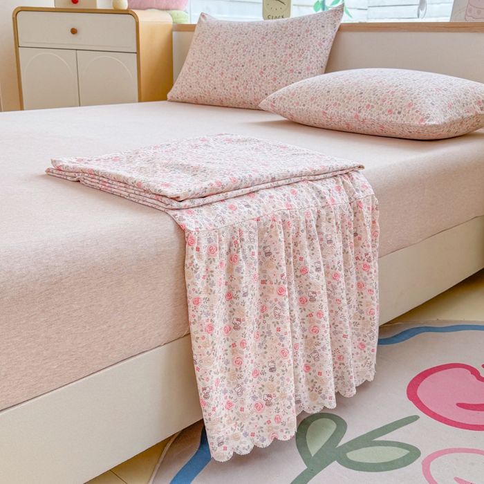 91家纺网 家纺一手货源 找家纺 莎臣豹 2025新款A类云感木棉皱皱纱双层纱床裙可配二三件套 玫瑰絮语