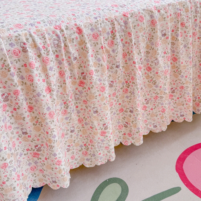 91家纺网 家纺一手货源 找家纺 莎臣豹 2025新款A类云感木棉皱皱纱双层纱床裙可配二三件套 玫瑰絮语