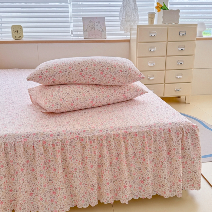 91家纺网 家纺一手货源 找家纺 莎臣豹 2025新款A类云感木棉皱皱纱双层纱床裙可配二三件套 玫瑰絮语