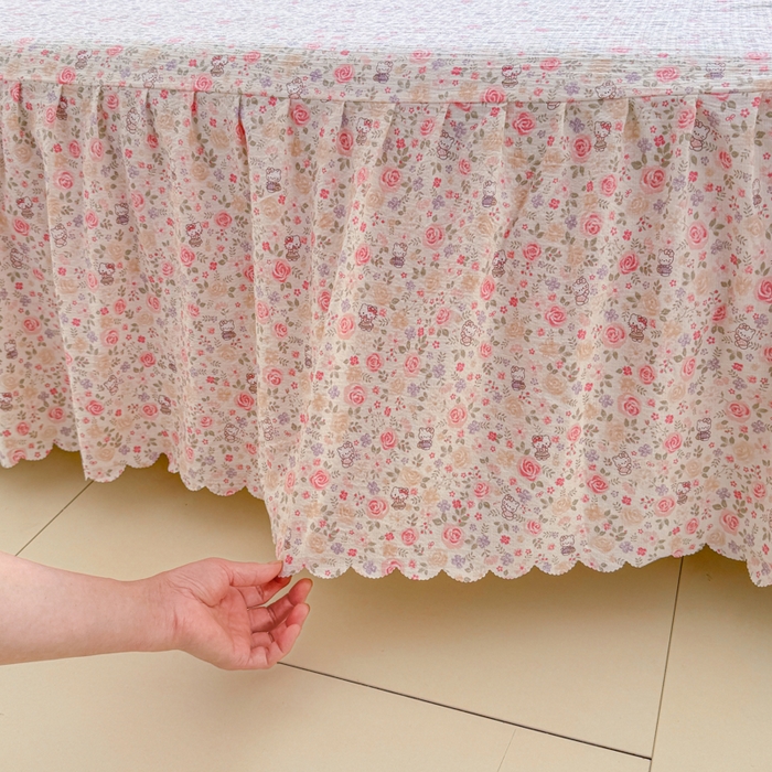 91家纺网 家纺一手货源 找家纺 莎臣豹 2025新款A类云感木棉皱皱纱双层纱床裙可配二三件套 玫瑰絮语