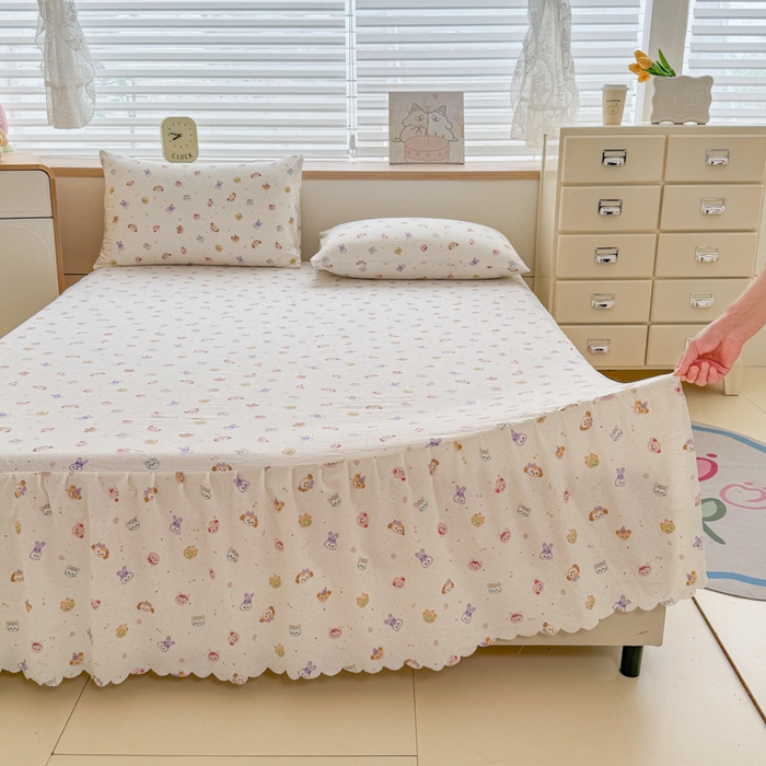 莎臣豹 2025新款A类云感木棉皱皱纱双层纱床裙可配二三件套 萌宠乐园