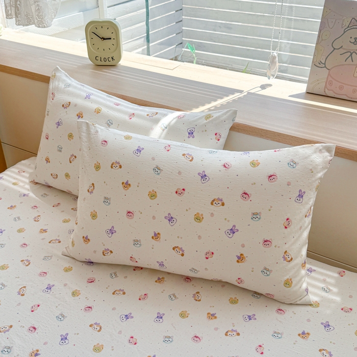 91家纺网 家纺一手货源 找家纺 莎臣豹 2025新款A类云感木棉皱皱纱双层纱床裙可配二三件套 萌宠乐园