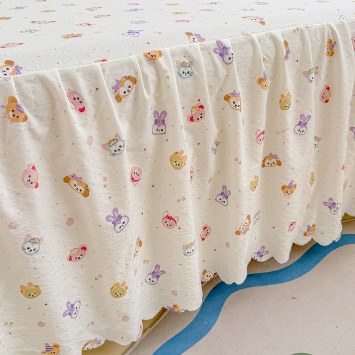 91家纺网 家纺一手货源 找家纺 莎臣豹 2025新款A类云感木棉皱皱纱双层纱床裙可配二三件套 萌宠乐园