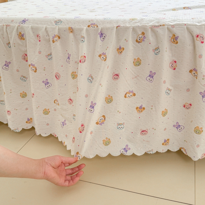 91家纺网 家纺一手货源 找家纺 莎臣豹 2025新款A类云感木棉皱皱纱双层纱床裙可配二三件套 萌宠乐园