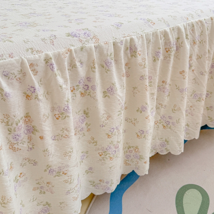 91家纺网 家纺一手货源 找家纺 莎臣豹 2025新款A类云感木棉皱皱纱双层纱床裙可配二三件套 蜜露纱紫