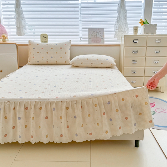 莎臣豹 2025新款A类云感木棉皱皱纱双层纱床裙可配二三件套 南瓜物语