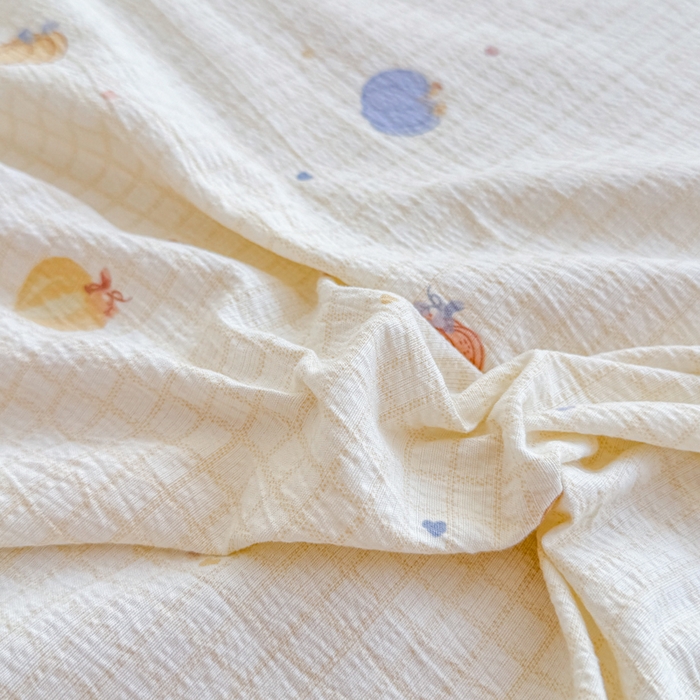 91家纺网 家纺一手货源 找家纺 莎臣豹 2025新款A类云感木棉皱皱纱双层纱床裙可配二三件套 南瓜物语