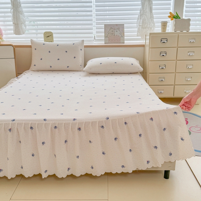 莎臣豹 2025新款A类云感木棉皱皱纱双层纱床裙可配二三件套 趣萌小象