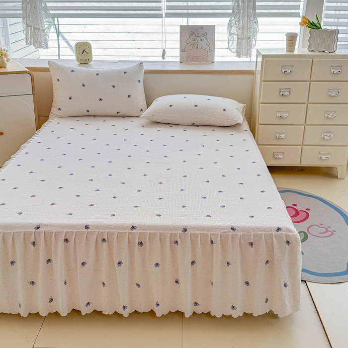 91家纺网 家纺一手货源 找家纺 莎臣豹 2025新款A类云感木棉皱皱纱双层纱床裙可配二三件套 趣萌小象