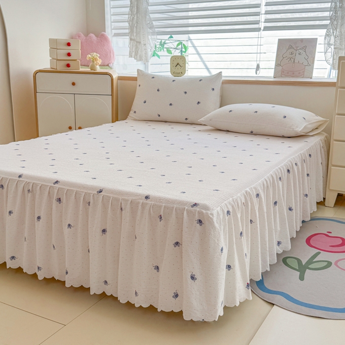 91家纺网 家纺一手货源 找家纺 莎臣豹 2025新款A类云感木棉皱皱纱双层纱床裙可配二三件套 趣萌小象