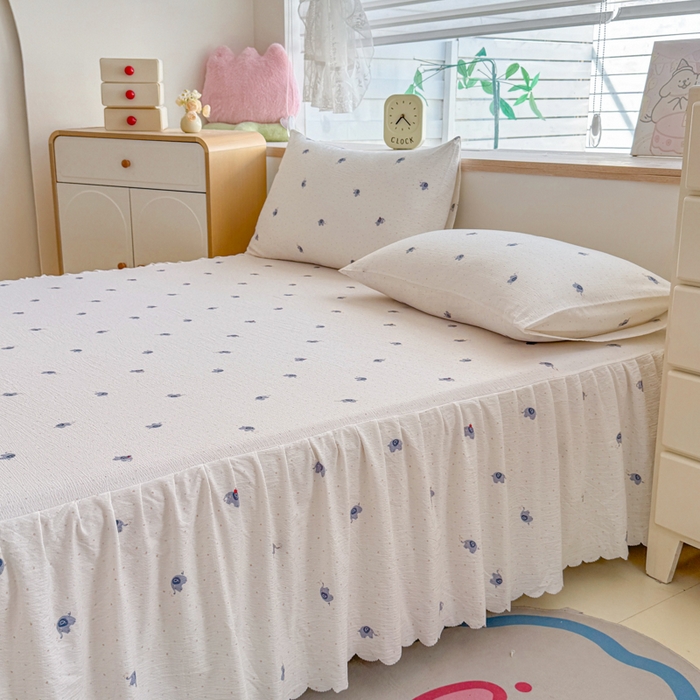 91家纺网 家纺一手货源 找家纺 莎臣豹 2025新款A类云感木棉皱皱纱双层纱床裙可配二三件套 趣萌小象