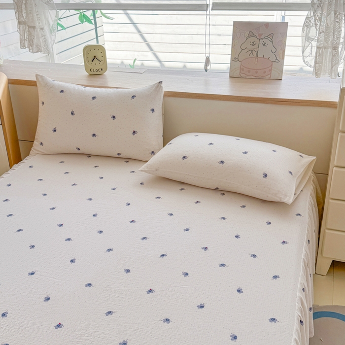 91家纺网 家纺一手货源 找家纺 莎臣豹 2025新款A类云感木棉皱皱纱双层纱床裙可配二三件套 趣萌小象