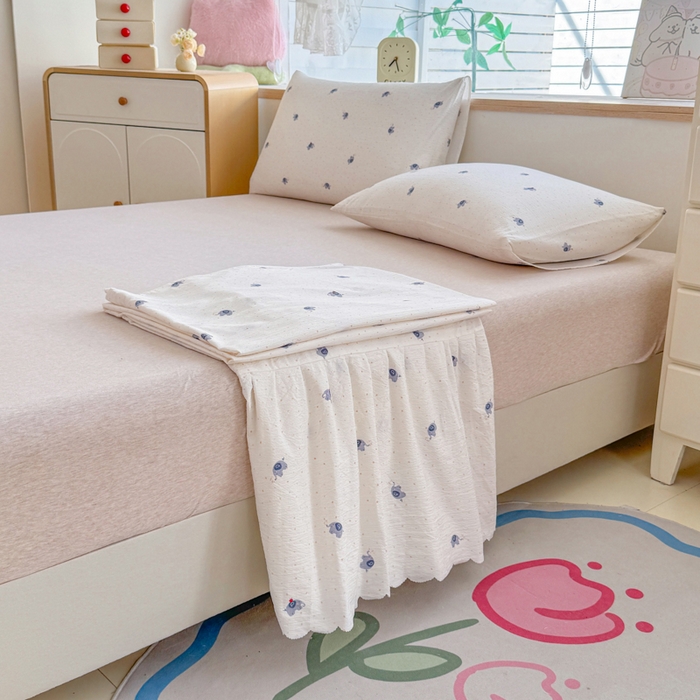 91家纺网 家纺一手货源 找家纺 莎臣豹 2025新款A类云感木棉皱皱纱双层纱床裙可配二三件套 趣萌小象