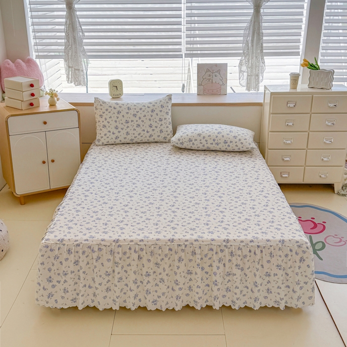 91家纺网 家纺一手货源 找家纺 莎臣豹 2025新款A类云感木棉皱皱纱双层纱床裙可配二三件套 威尼斯纱雾