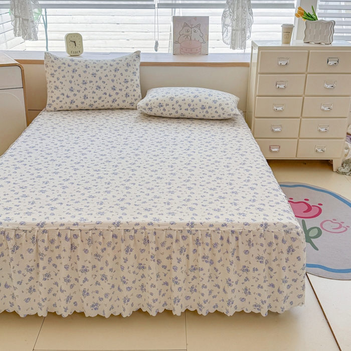 91家纺网 家纺一手货源 找家纺 莎臣豹 2025新款A类云感木棉皱皱纱双层纱床裙可配二三件套 威尼斯纱雾