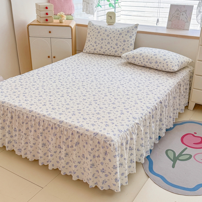 91家纺网 家纺一手货源 找家纺 莎臣豹 2025新款A类云感木棉皱皱纱双层纱床裙可配二三件套 威尼斯纱雾