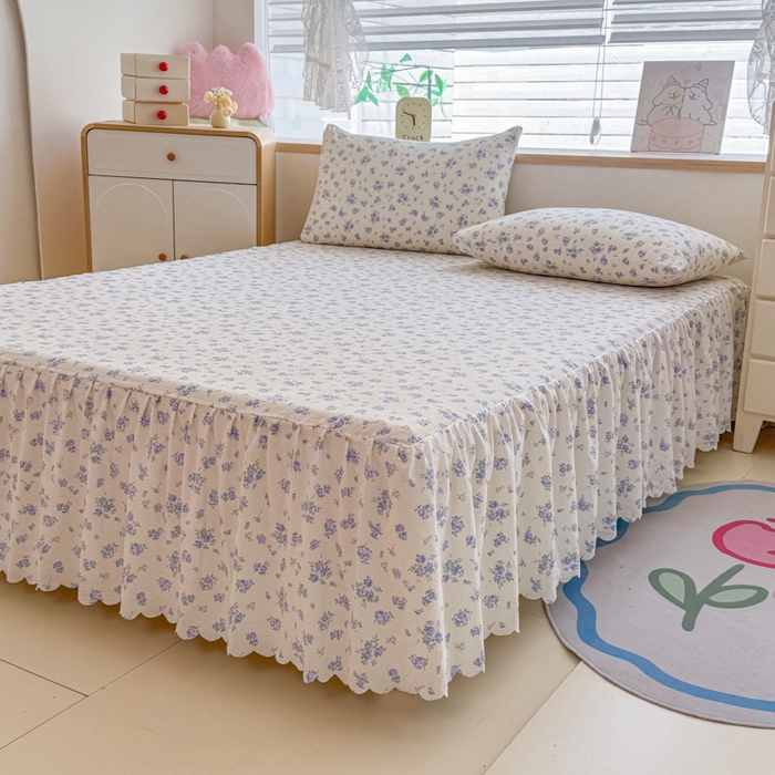 91家纺网 家纺一手货源 找家纺 莎臣豹 2025新款A类云感木棉皱皱纱双层纱床裙可配二三件套 威尼斯纱雾