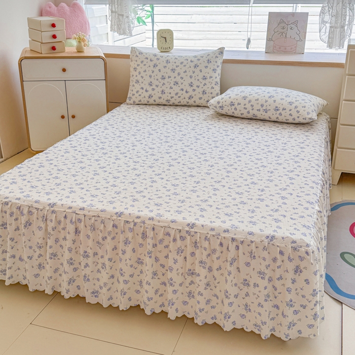 91家纺网 家纺一手货源 找家纺 莎臣豹 2025新款A类云感木棉皱皱纱双层纱床裙可配二三件套 威尼斯纱雾