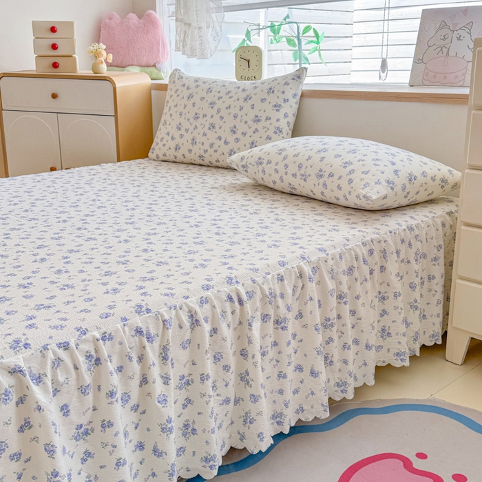 91家纺网 家纺一手货源 找家纺 莎臣豹 2025新款A类云感木棉皱皱纱双层纱床裙可配二三件套 威尼斯纱雾