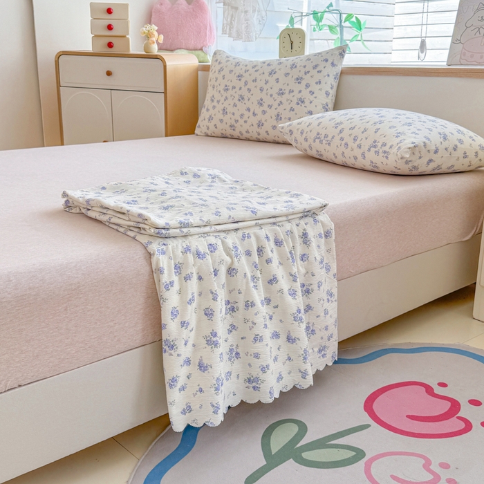 91家纺网 家纺一手货源 找家纺 莎臣豹 2025新款A类云感木棉皱皱纱双层纱床裙可配二三件套 威尼斯纱雾