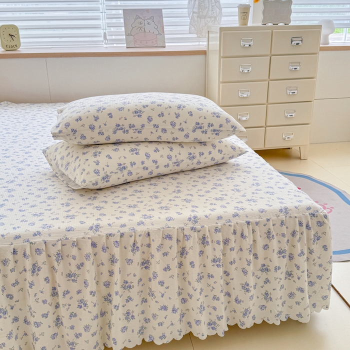 91家纺网 家纺一手货源 找家纺 莎臣豹 2025新款A类云感木棉皱皱纱双层纱床裙可配二三件套 威尼斯纱雾