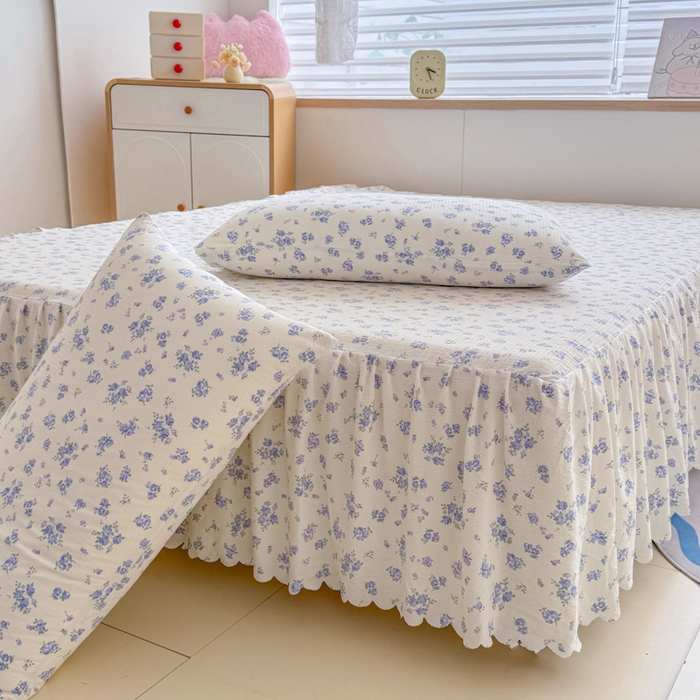 91家纺网 家纺一手货源 找家纺 莎臣豹 2025新款A类云感木棉皱皱纱双层纱床裙可配二三件套 威尼斯纱雾