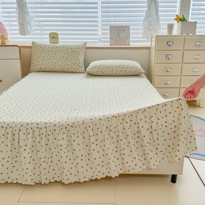 莎臣豹 2025新款A类云感木棉皱皱纱双层纱床裙可配二三件套 樱络