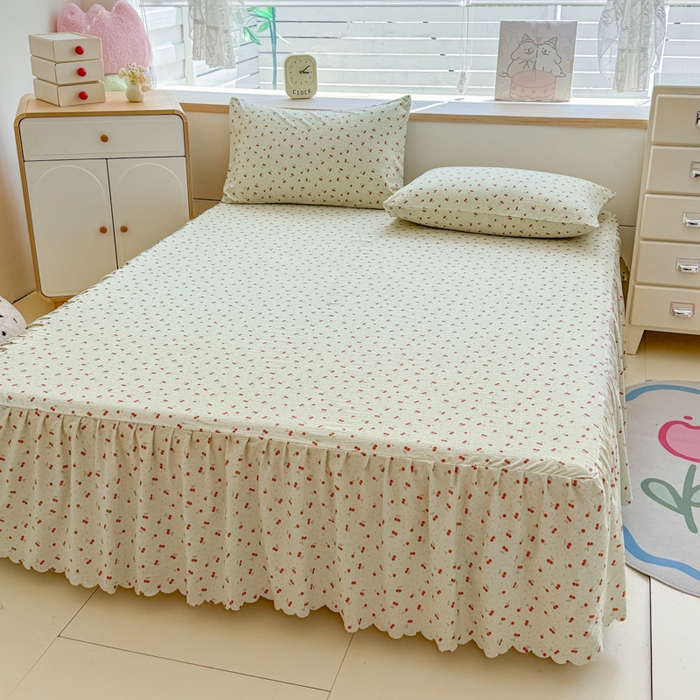 91家纺网 家纺一手货源 找家纺 莎臣豹 2025新款A类云感木棉皱皱纱双层纱床裙可配二三件套 樱络