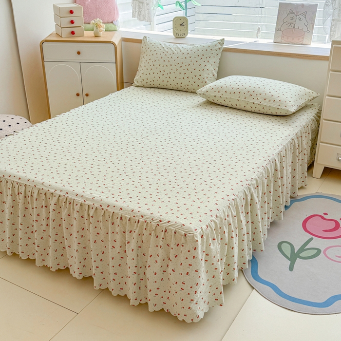 91家纺网 家纺一手货源 找家纺 莎臣豹 2025新款A类云感木棉皱皱纱双层纱床裙可配二三件套 樱络