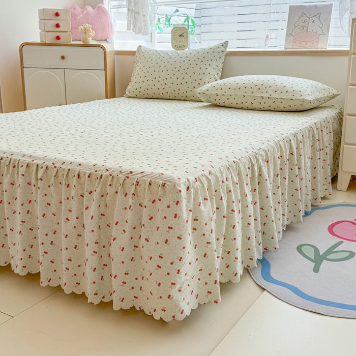 91家纺网 家纺一手货源 找家纺 莎臣豹 2025新款A类云感木棉皱皱纱双层纱床裙可配二三件套 樱络