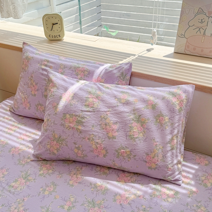 91家纺网 家纺一手货源 找家纺 莎臣豹 2025新款A类云感木棉皱皱纱双层纱床裙可配二三件套 紫裥垂蜜