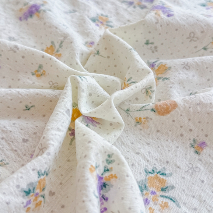 91家纺网 家纺一手货源 找家纺 莎臣豹 2025新款A类云感木棉皱皱纱双层纱床裙可配二三件套 紫韵晨光