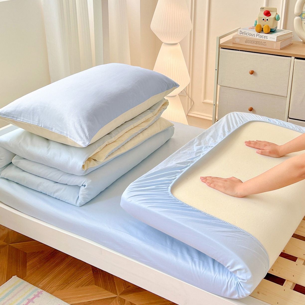 91家纺网 家纺一手货源 找家纺 （总） 泽西2025新品A类13376加密全棉卡通床笠三件套纯棉学生宿舍单床笠