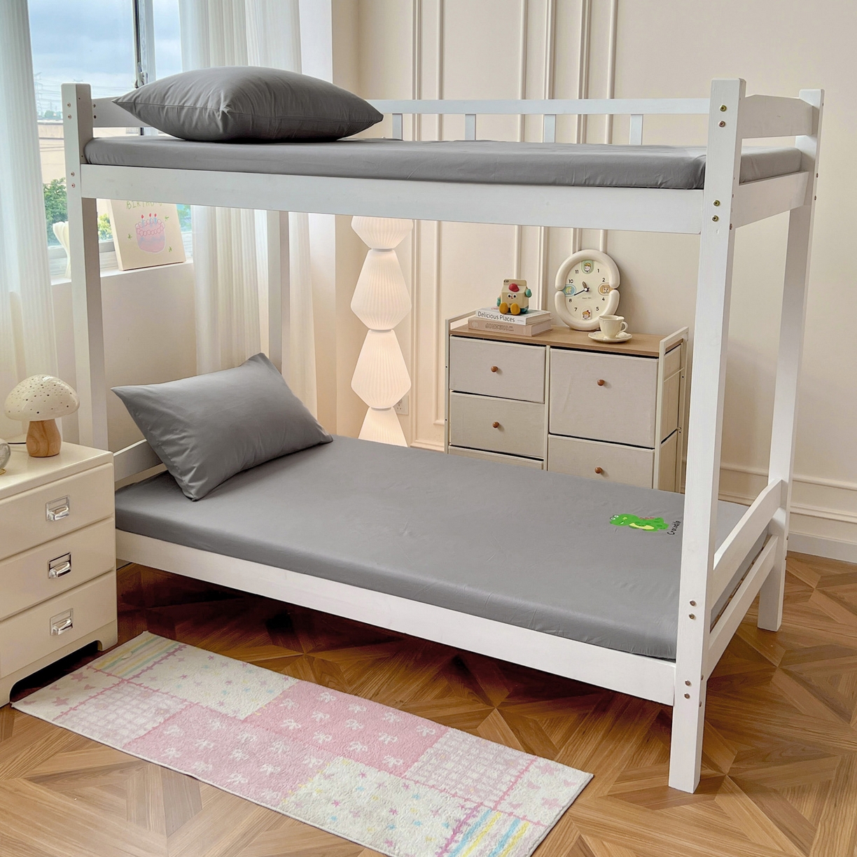 91家纺网 家纺一手货源 找家纺  泽西2025新品A类13376加密全棉卡通床笠三件套纯棉学生宿舍单床笠 开心鳄-绅士灰