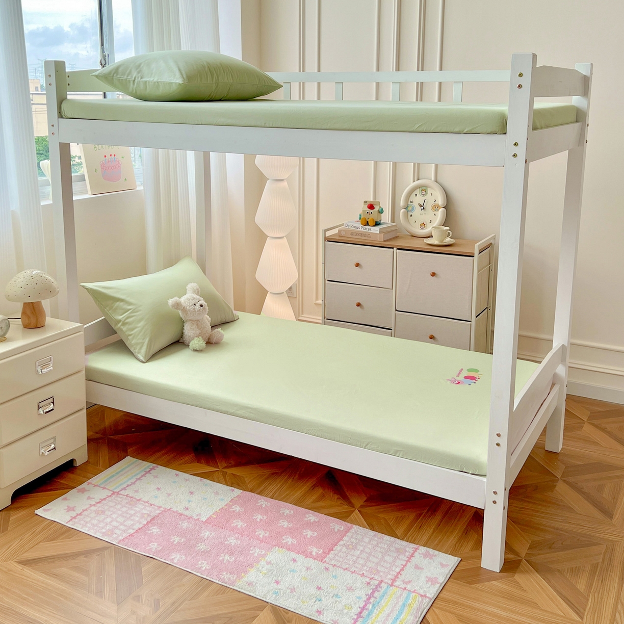 91家纺网 家纺一手货源 找家纺  泽西2025新品A类13376加密全棉卡通床笠三件套纯棉学生宿舍单床笠 淘气虫-橄榄绿