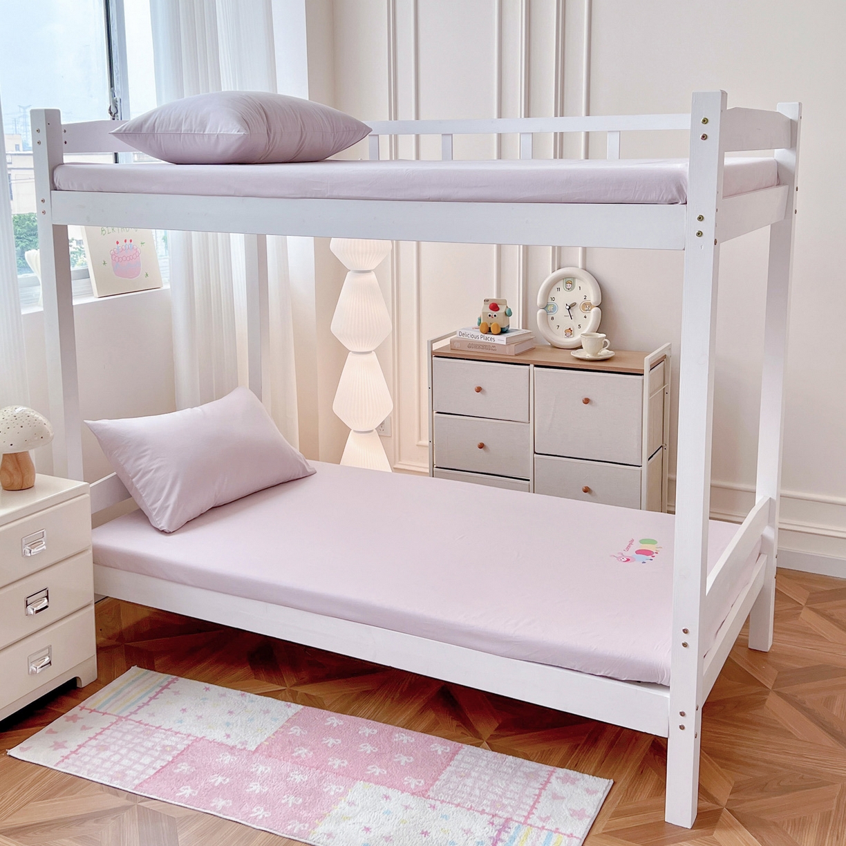 91家纺网 家纺一手货源 找家纺  泽西2025新品A类13376加密全棉卡通床笠三件套纯棉学生宿舍单床笠 淘气虫-微微紫