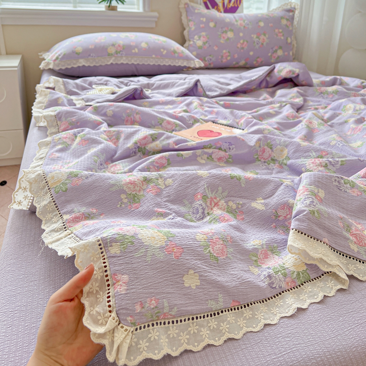 91家纺网 家纺一手货源 找家纺 （总）2025新款云感皱皱纱全棉花边款夏被四件套