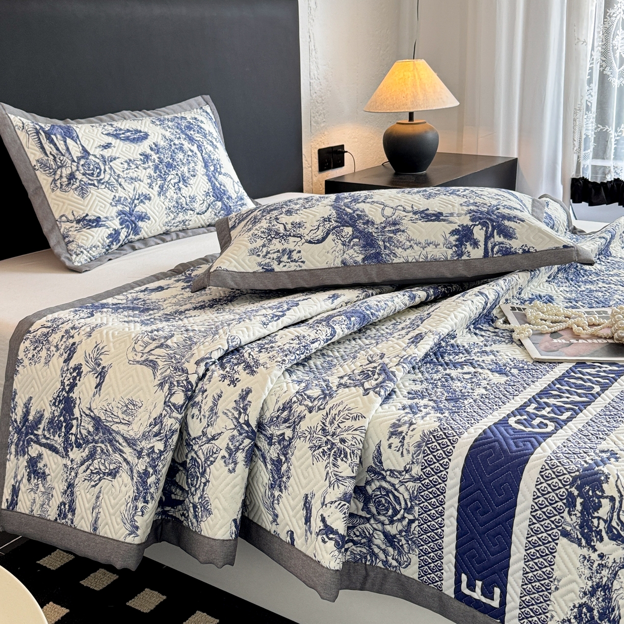 91家纺网 家纺一手货源 找家纺 简宜家居（朝初家纺） 2025春夏新款全棉纯棉老粗布床单绗缝凉席席子 床褥 薄垫子 一席多用蓝图