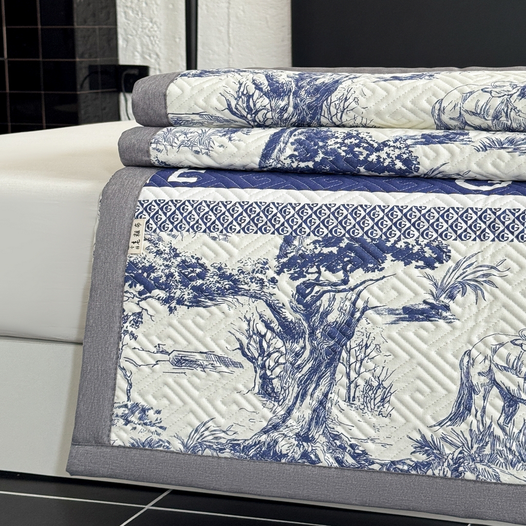 91家纺网 家纺一手货源 找家纺 简宜家居（朝初家纺） 2025春夏新款全棉纯棉老粗布床单绗缝凉席席子 床褥 薄垫子 一席多用蓝图