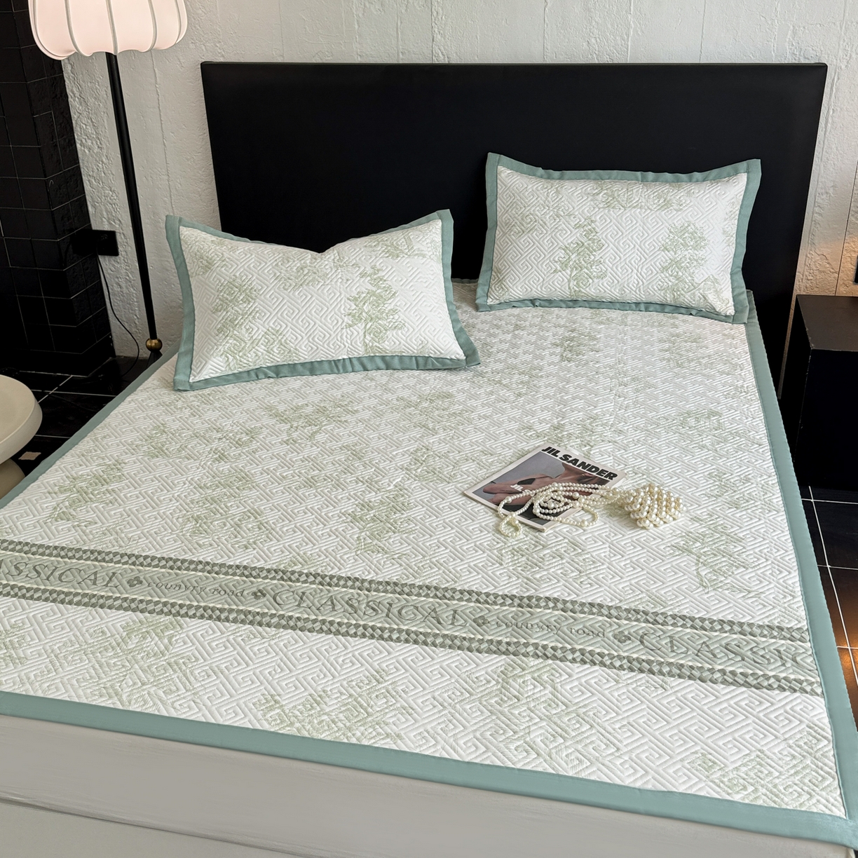 91家纺网 家纺一手货源 找家纺 简宜家居（朝初家纺） 2025春夏新款全棉纯棉老粗布床单绗缝凉席席子 床褥 薄垫子 一席多用民俗-绿