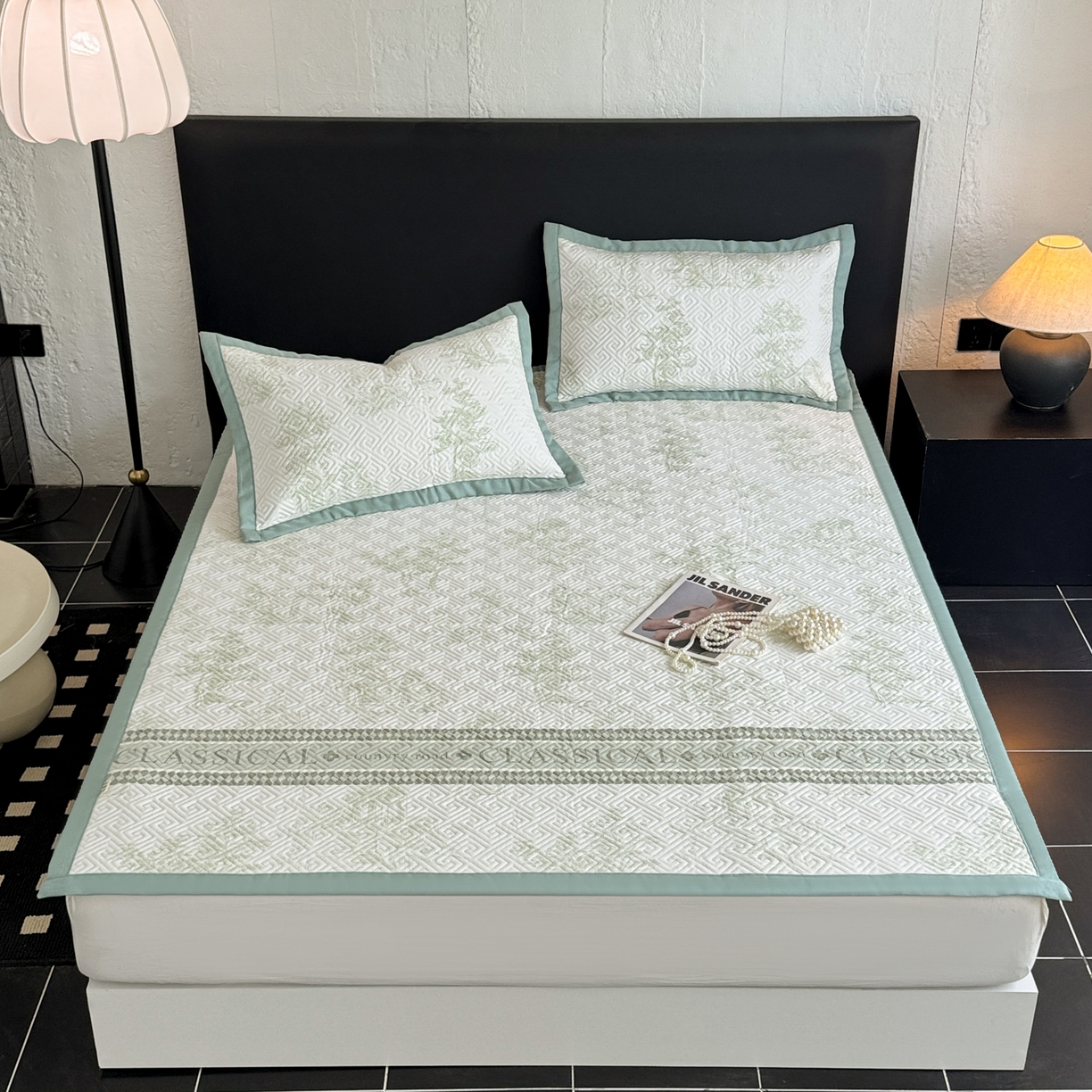 91家纺网 家纺一手货源 找家纺 简宜家居（朝初家纺） 2025春夏新款全棉纯棉老粗布床单绗缝凉席席子 床褥 薄垫子 一席多用民俗-绿