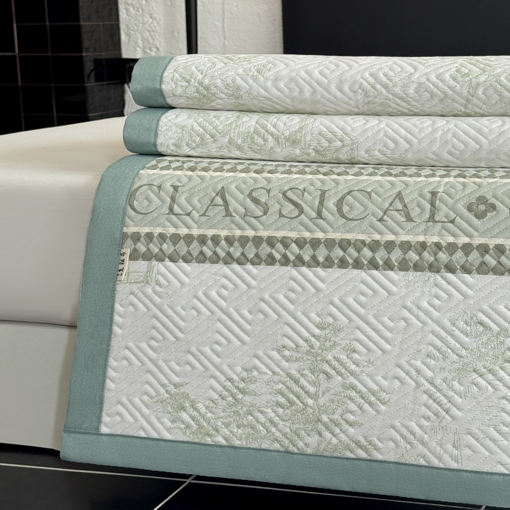 91家纺网 家纺一手货源 找家纺 简宜家居（朝初家纺） 2025春夏新款全棉纯棉老粗布床单绗缝凉席席子 床褥 薄垫子 一席多用民俗-绿