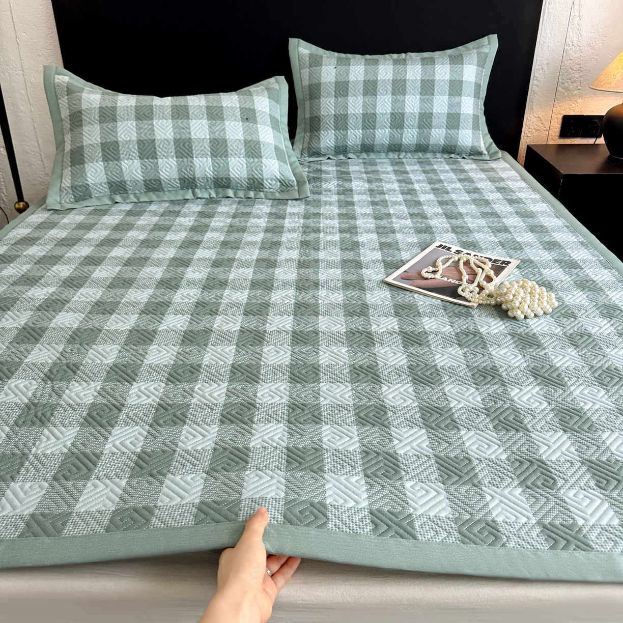 91家纺网 家纺一手货源 找家纺 简宜家居（朝初家纺） 2025春夏新款全棉纯棉老粗布床单绗缝凉席席子 床褥 薄垫子 一席多用夏日青缇