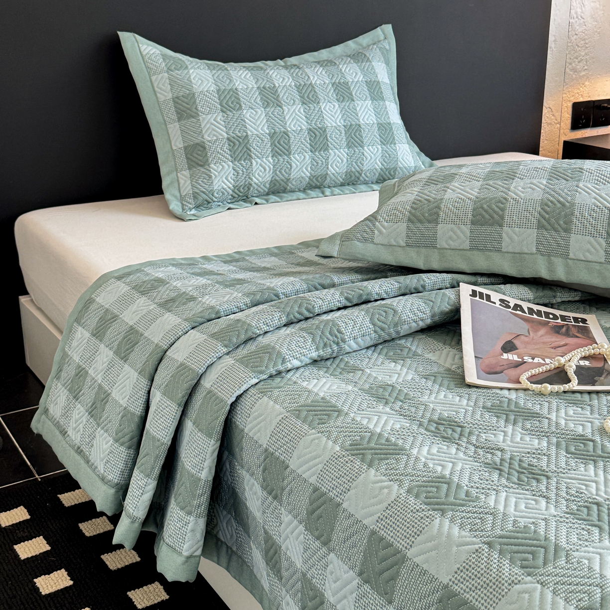 91家纺网 家纺一手货源 找家纺 简宜家居（朝初家纺） 2025春夏新款全棉纯棉老粗布床单绗缝凉席席子 床褥 薄垫子 一席多用夏日青缇