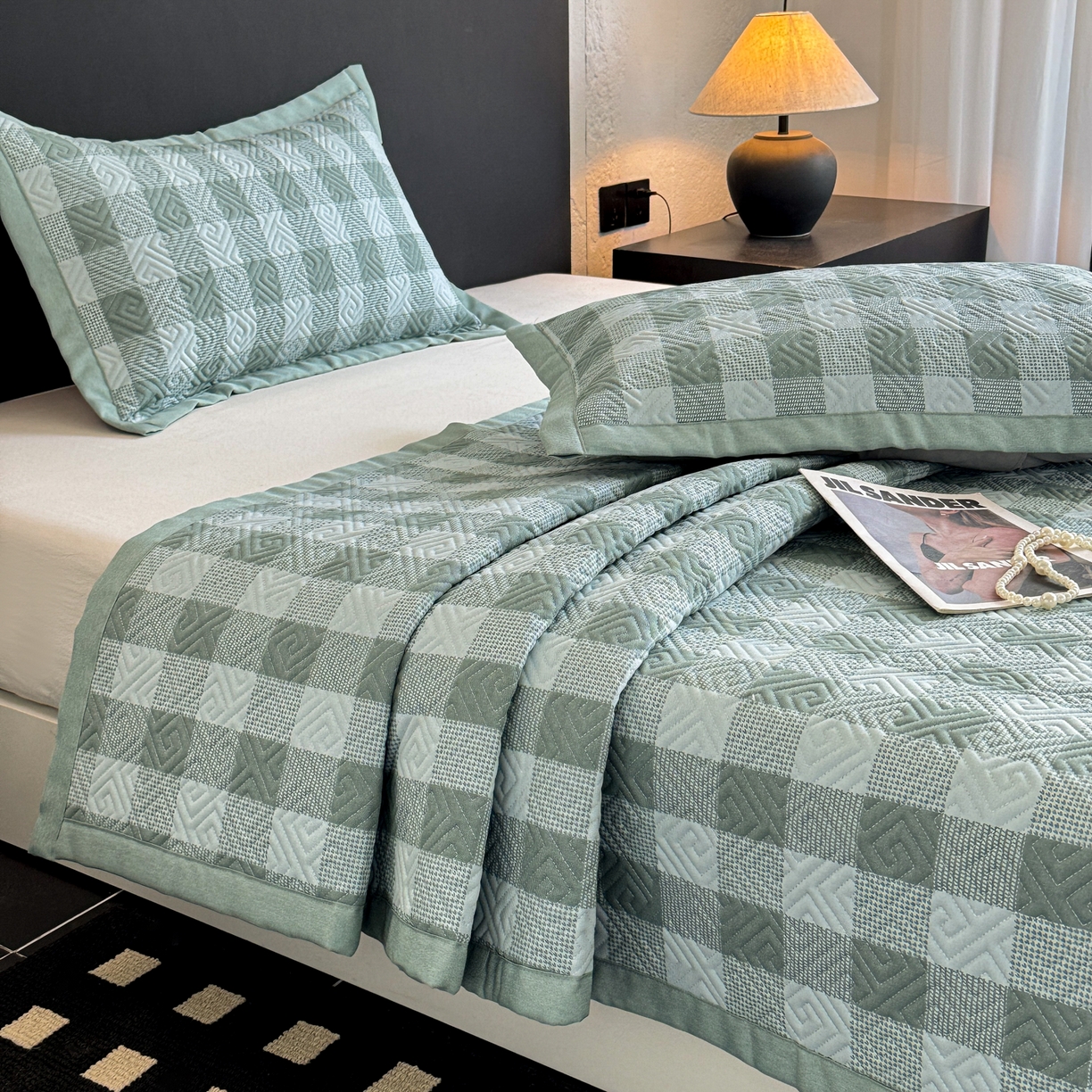 91家纺网 家纺一手货源 找家纺 简宜家居（朝初家纺） 2025春夏新款全棉纯棉老粗布床单绗缝凉席席子 床褥 薄垫子 一席多用夏日青缇