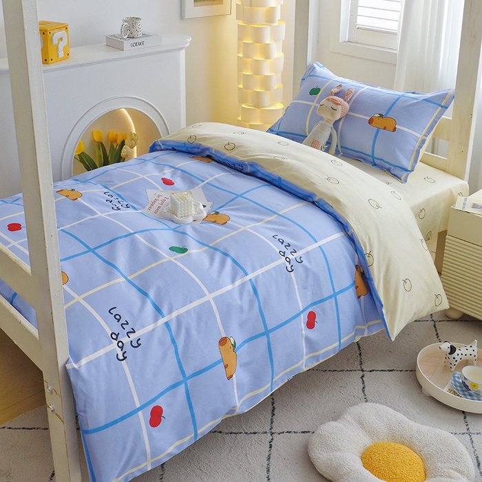 91家纺网 家纺一手货源 找家纺 天之爱 2025年新款13372全棉三件套学生上下铺6件套多件套 卡皮巴拉蓝