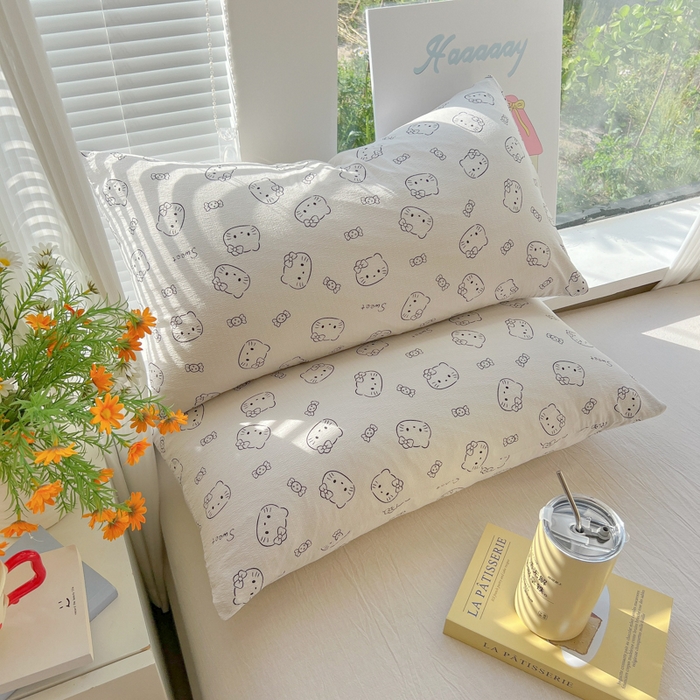 91家纺网 家纺一手货源 找家纺 韩巢家纺 2025新款云感提花双层纱枕套头套枕芯套 猫咪恋人