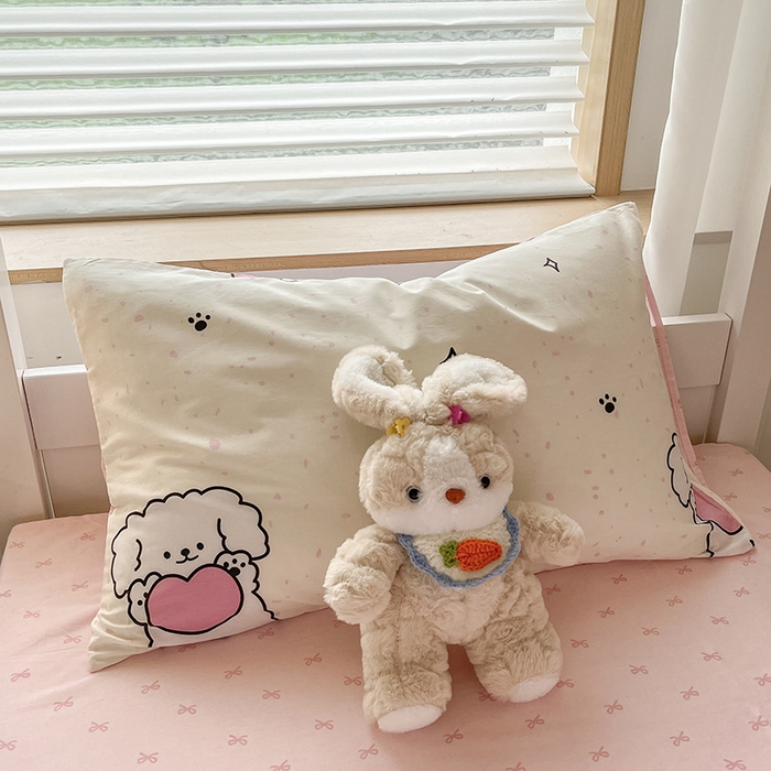 91家纺网 家纺一手货源 找家纺 慕尚家纺 2025新款13070全棉学生季全棉学生床三件套 桃心狗