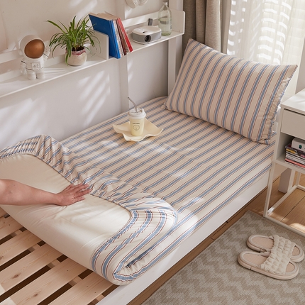 91家纺网 家纺一手货源 找家纺 （总）DoDo 兜兜 2025新款全棉纯棉小清新卡通条格学生宿舍系列单品床笠